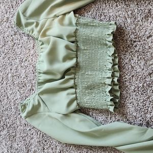 Bust scoop neck shirred blouse